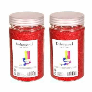 2x stuks potjes decoratie korrelsteentjes zand rood 500 gram