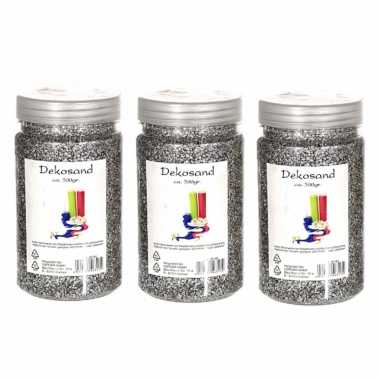 3x stuks potjes zilver zand korreltjes 500 gram