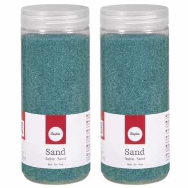 4x potjes turquoise decoratie zandkorrels fijn