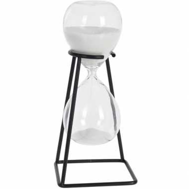 Decoratie zandloper wit met metalen standaard 25 cm