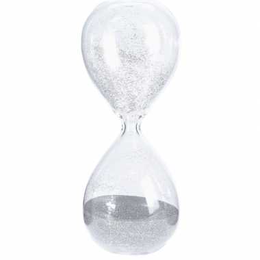 Woondecoratie zandloper fijne zilveren glitters 20 cm